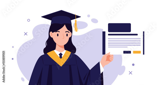 Graduate woman holding diploma in academic cap and gown