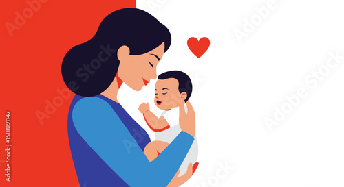 Mother embracing her baby with love on a colorful background  