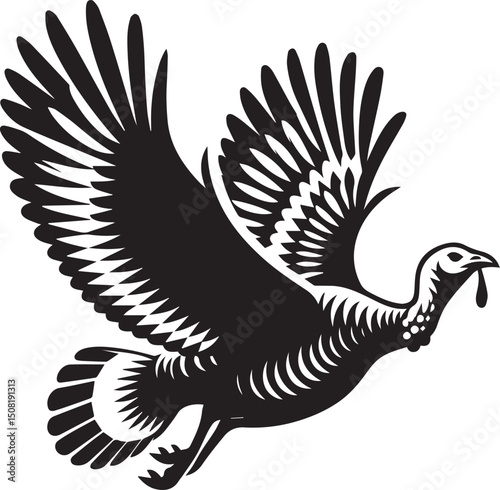 Stylized Black and White Turkey Silhouette Vector Illustration