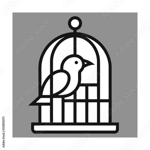 Simple black and white illustration of a bird inside a cage symbolising freedom restrictions
