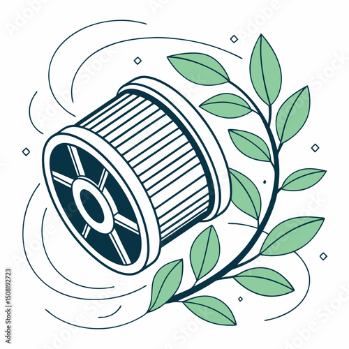 Air filter icon with green leaves, symbolizing clean air and freshness