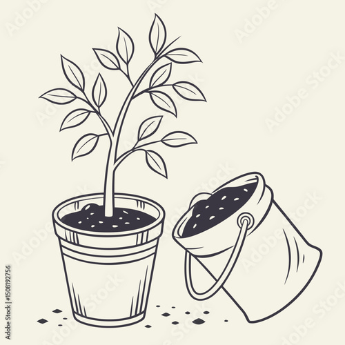 Plant seedling icon in biodegradable pot, symbolizing growth and eco-friendliness