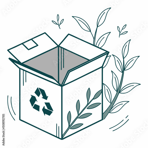 Recyclable packaging box icon with minimalistic design, eco-friendly and sustainable