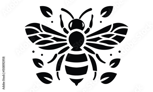 Flying Bee Icon Vector Black Silhouette