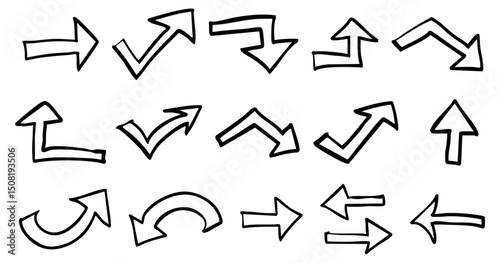 手書きの矢印のイラストセット　ベクター黒