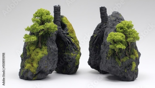 Dark stone lungs, small trees