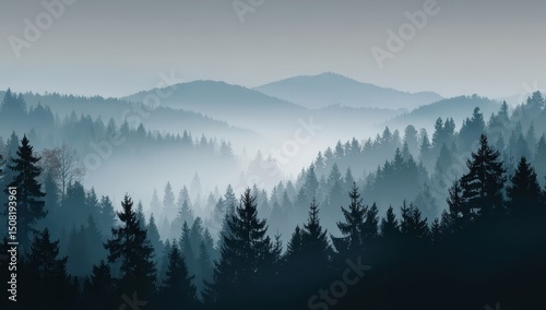 Misty mountain forest vista