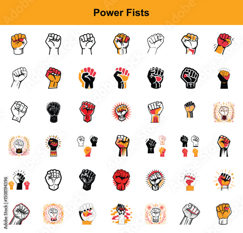 Power Fist Icons Collection – Revolution, Strength, Protest, and Solidarity Vector Symbols