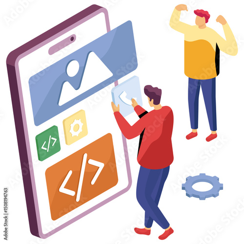 Unique design illustration of mobile coding