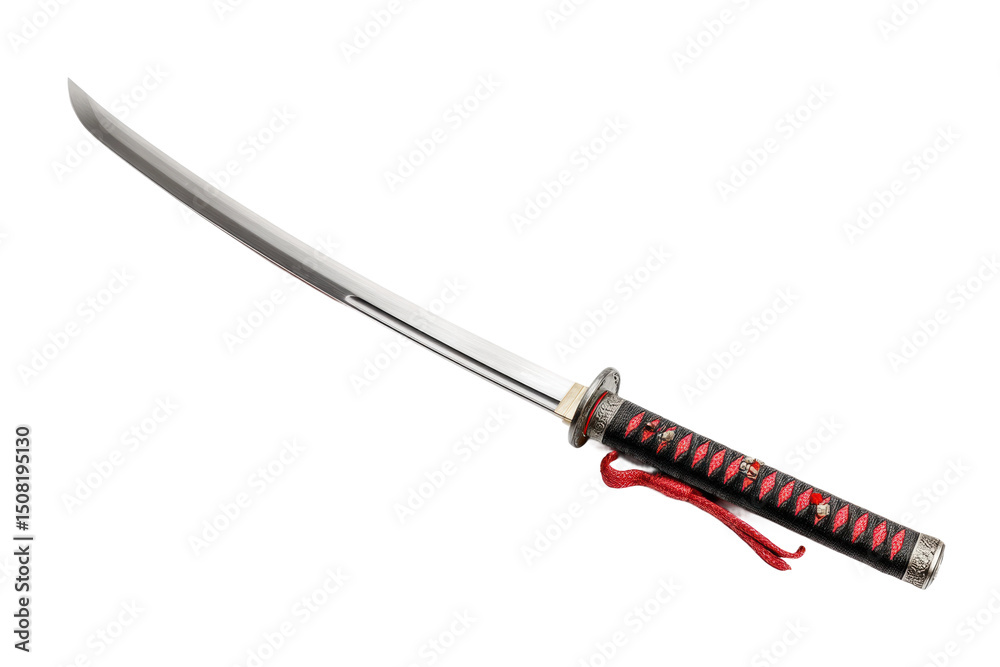 Fototapeta premium Elegant japanese katana sword with intricate handle design, cut out