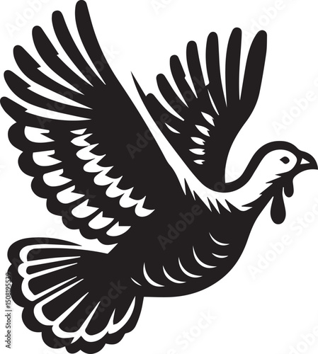 Stylized Black and White Turkey Silhouette Vector Illustration