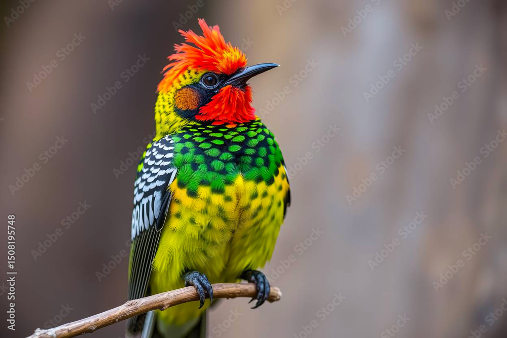 Fototapeta premium Gorgeous Spangled Cotinga Perched in Nature, Displaying Its Vibrant Blue and Green Plumage in a Serene Tropical Habitat, Vibrant Wallpaper
