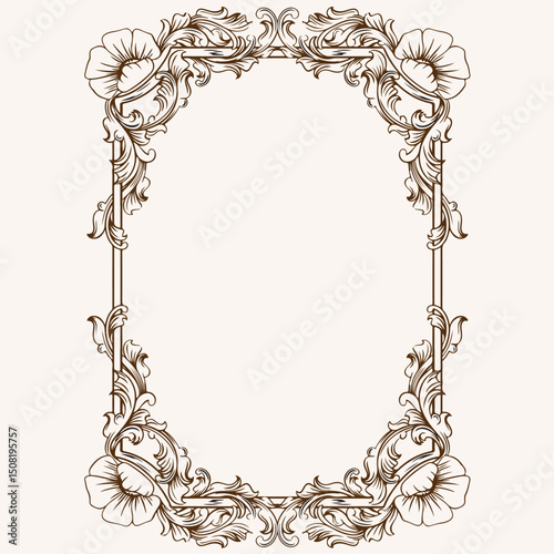 black and white vintage baroque frame with ornament engraving illustration