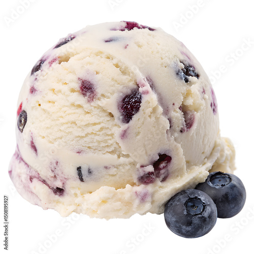 Blueberry Cheesecake Ice Cream Scoop Isolated on Transparent Background..