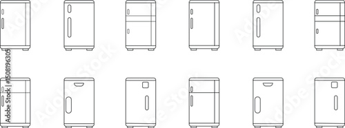Smart Refrigerator icon set. fridge icons sign vector template elements, Kitchen items line art silhouette creativity, Icons for designs, Home Appliances, web page, mobile apps, cooling purposes.
