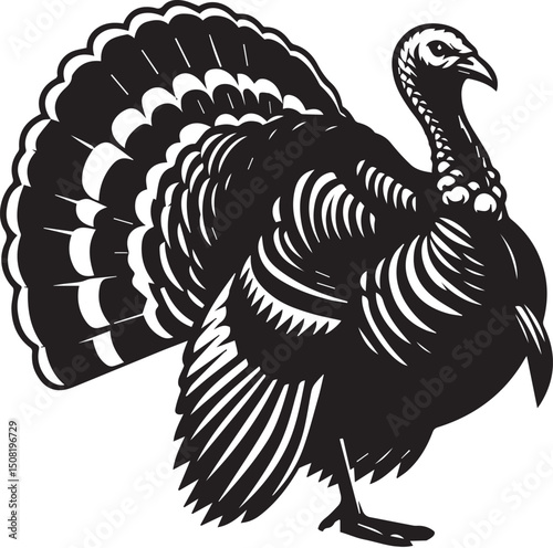 Stylized Black and White Turkey Silhouette Vector Illustration