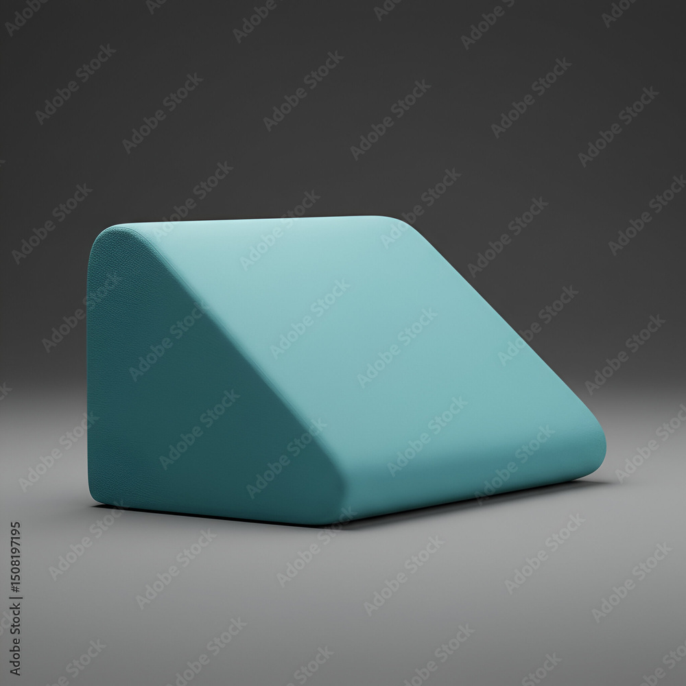 Teal triangular wedge pillow presented on a neutral gray surface. Modern, supportive, ergonomic design suitable for various uses. Teal triangular wedge pillow presented on a neutral gray surface. Modern, supportive, ergonomic design suitable for various uses.