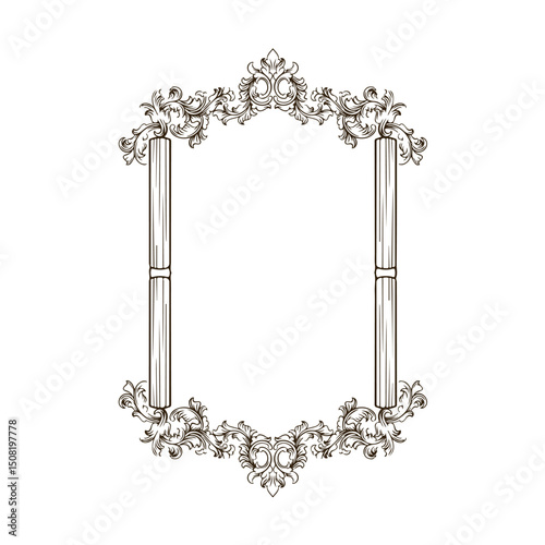 black and white vintage baroque frame with ornament engraving illustration