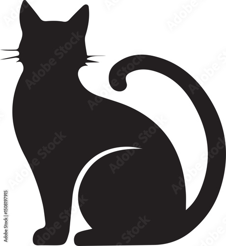 cat silhouette, feline vector, domestic cat icon, kitten silhouette, house cat vector, pet cat icon, sitting cat silhouette,