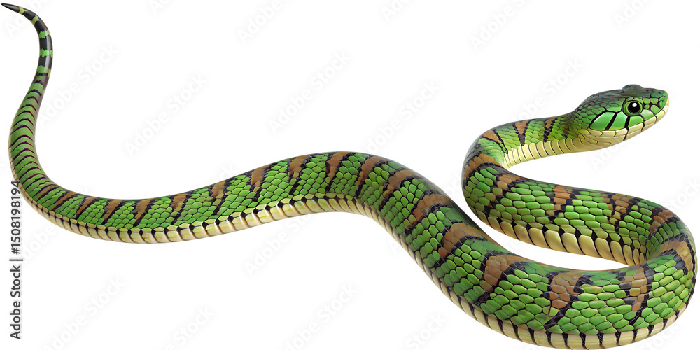 Obraz premium Green snake isolated on white background png ai generated isolated on a white background