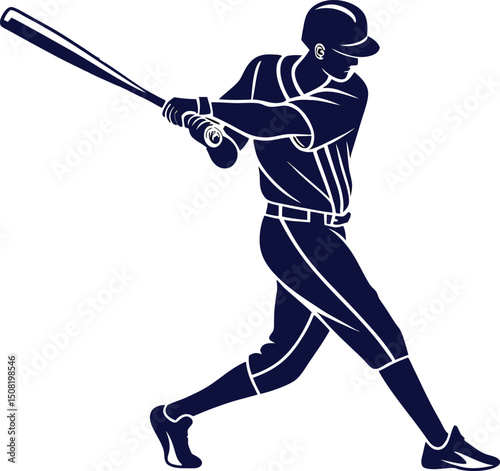 baseball player silhouette swinging bat in action pose for sports team logo and athletic design
