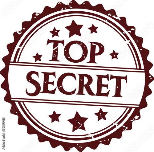 top secret rubber stamp vector with distressed circular badge and star design

