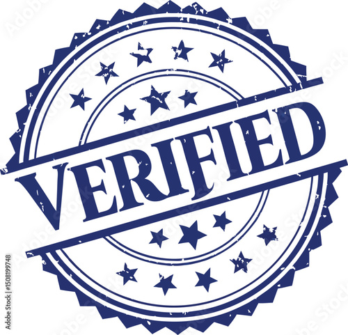 verified rubber stamp seal vector with grunge texture and circular badge design

