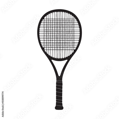 crossed tennis racquet and ball isolated on white background, Thin line and silhouette icons, Tennis racket vector icon black classic illustration, Tennis racket icon
