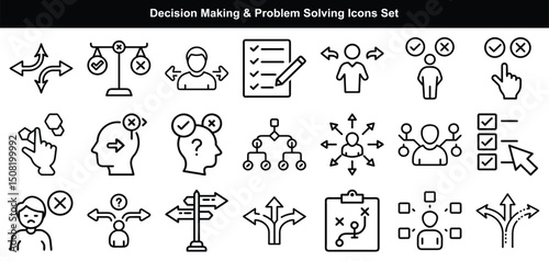 Decision Making & Problem Solving Icons – Choices, Planning, Thinking Process, Logic, Strategy Vector Set