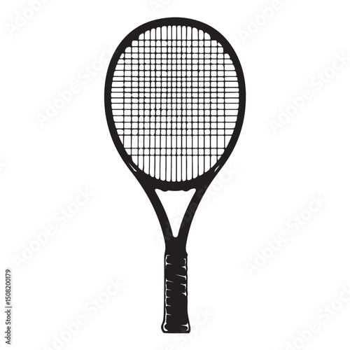 crossed tennis racquet and ball isolated on white background, Thin line and silhouette icons, Tennis racket vector icon black classic illustration, Tennis racket icon