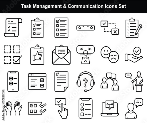 Task Management & Communication Icons – Checklist, Feedback, Productivity, Project Discussion Symbols