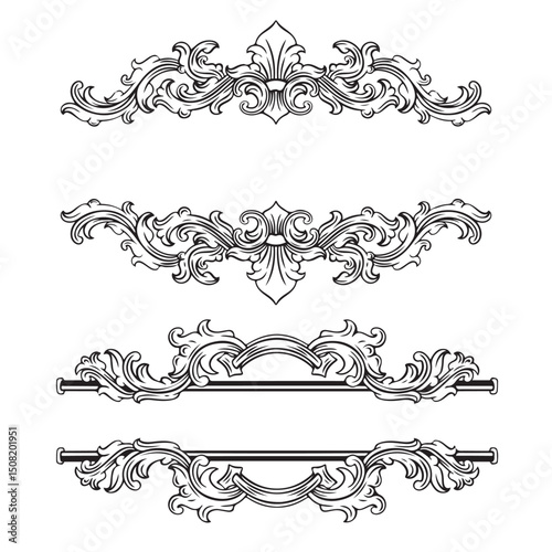 black and white vintage baroque frame with ornament engraving illustration