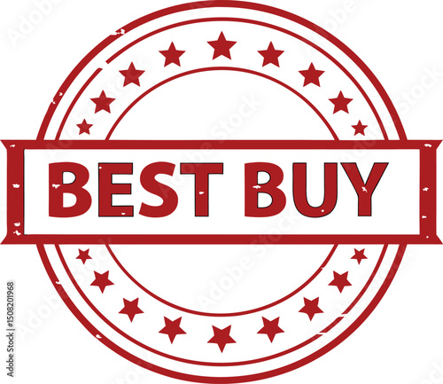 Red rubber stamp, BEST BUY text, bold capital letters, distressed effect 