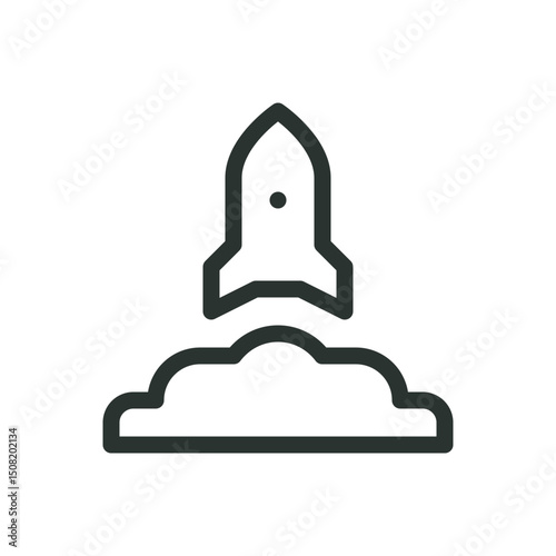 Rocket launching line icon, cosmodrome launch pad vector symbol with editable stroke