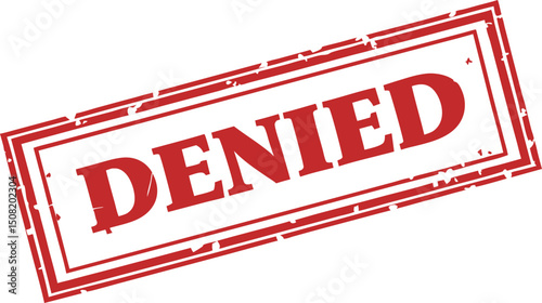 Red rubber stamp, DENIED text, bold capital letters, grunge texture
