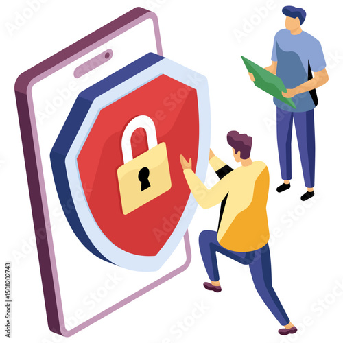 Conceptual isometric design icon of mobile security