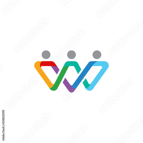 W letter and three connected people logo