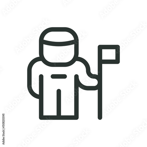 Astronaut with flag line icon, space exploration and colonization vector symbol with editable stroke