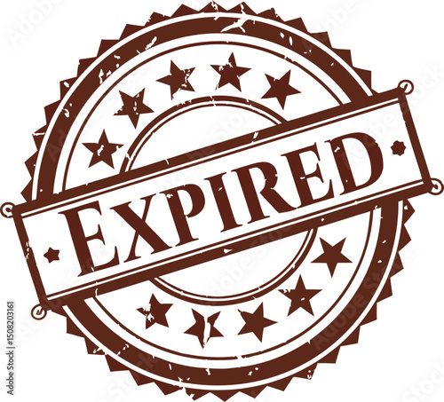 expired rubber stamp with grunge texture and stars for document validation and business paperwork