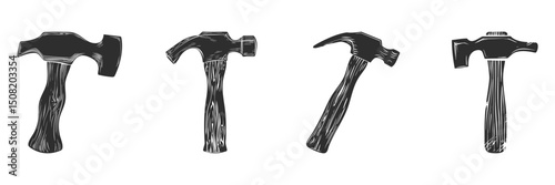 Vintage Hammer Silhouette Set. Classic Tool Designs For Carpentry And Construction. Isolated Vector Illustration Collection