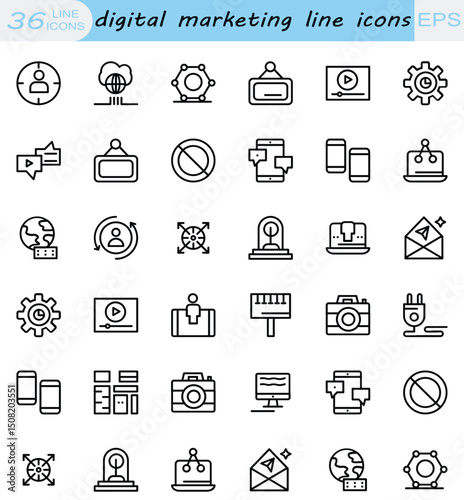  digital marketing icon vector line icons set