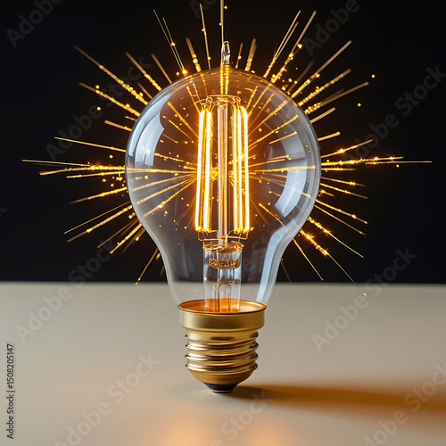 Yellow light bulb on a bright background symbolizes a glowing idea, energy, and business innovation