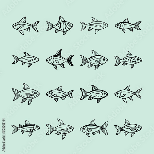 Neon Tetra fish line art illustration