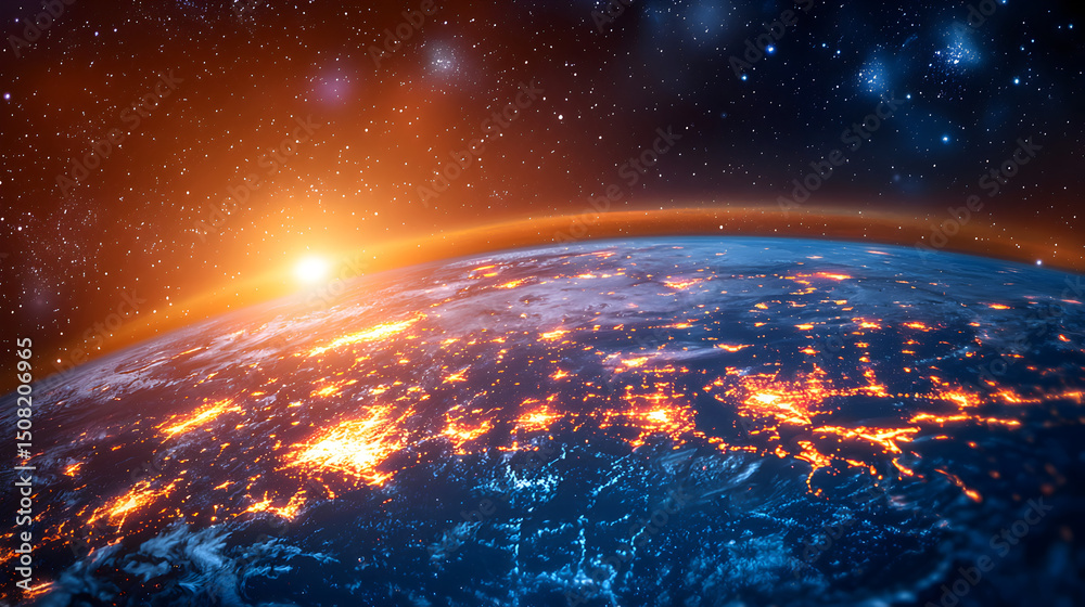 Obraz premium Earth glowing with city lights viewed from space