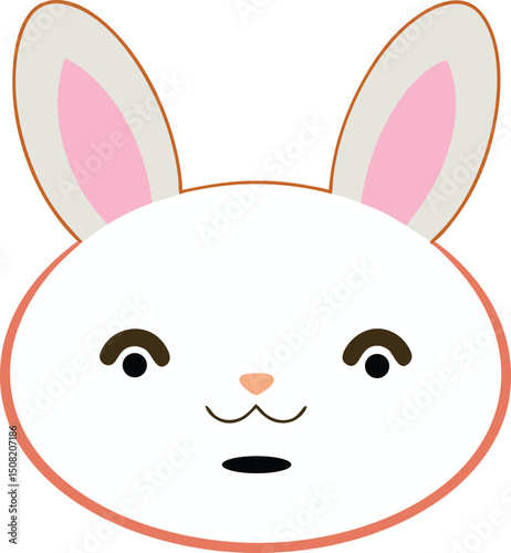 Kawaii bunny face with closed eyes in soft cartoon character style vector art illustration