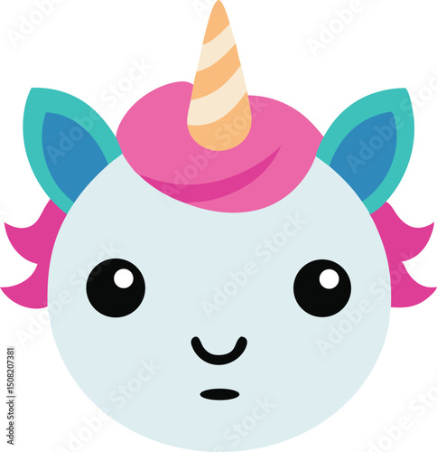 Kawaii unicorn face in magical and dreamy fantasy design vector art illustration
