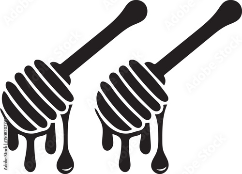 Black and white honey dipper dripping honey icon