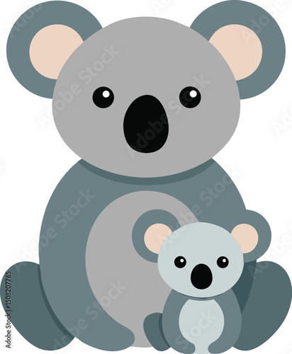 Little koala with baby in cuddly and affectionate wildlife theme vector art illustration