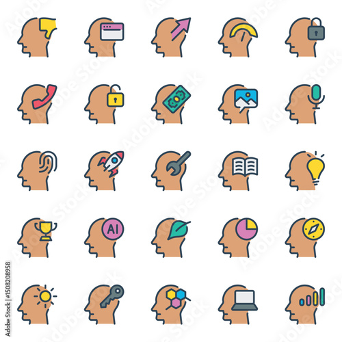 Filled outline icons set for Thinking mind