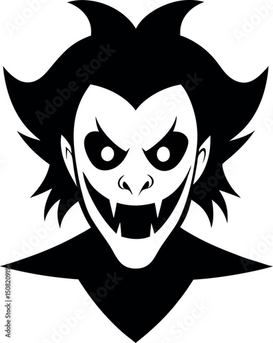 a cartoon image of a smiling villain with a maniacal grin and intense eyes, perfect for representing chaos or mischief, vector illustration